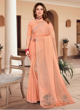 Peach Silk Stone Trendy Sari