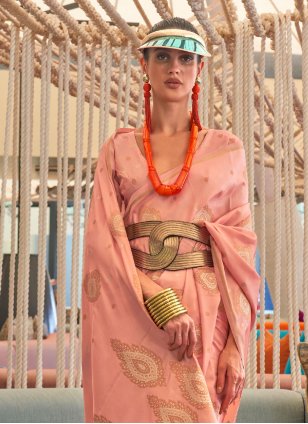
                            Peach Silk Weaving Trendy Sari
