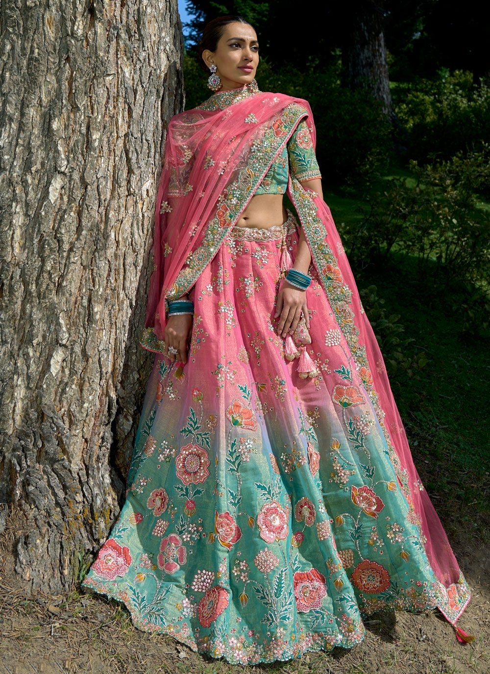 Buy Mahadev Fashion Sky Blue and Pink Color Bordered Lehenga Choli For  Girls With Net Dupatta (13 to 14) at Amazon.in