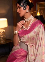 Pink and White Silk Weaving Classic Designer Saree