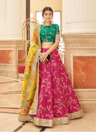 Pink Art Silk Dori Embroidery Lehenga Choli for Wedding