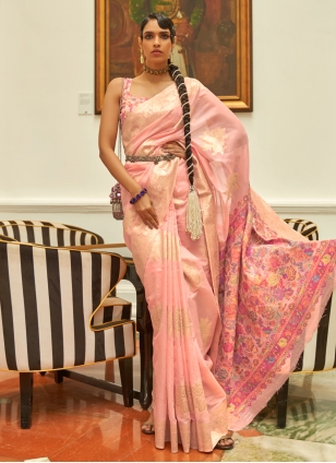 Pink Art Silk Weaving Designer Party Wear Saree