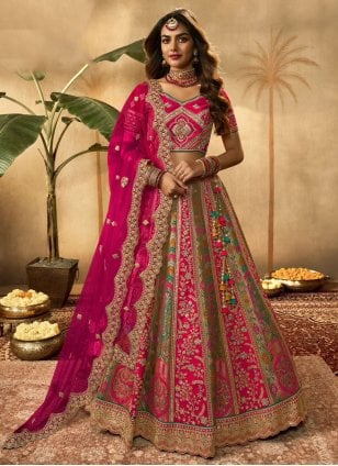 Buy Black and Rose Pink Art Silk Designer Classic Lehenga Choli Online