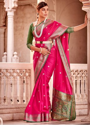 Pink Banarasi Silk Weaving Contemporary Saree