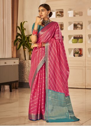 Pink Banarasi Silk Weaving Designer Saree