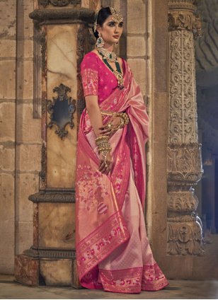 Pink Banarasi Silk Weaving Trendy Sari