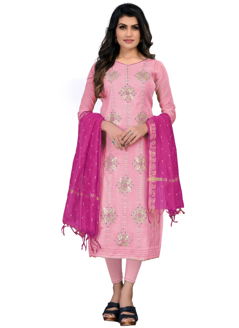 Pink Chanderi Embroidered Salwar suit