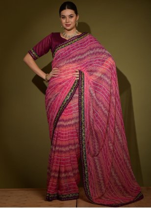 Pink Chiffon Casual Casual Sari