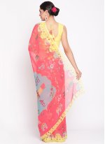 Pink Chiffon Digital Print Trendy Sari