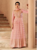 Pink Chinon Embroidered Anarkali Suit