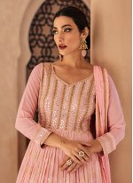 Pink Chinon Embroidered Anarkali Suit