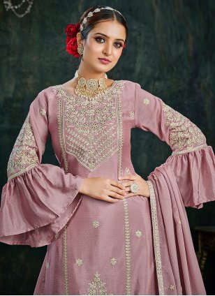 
                            Pink Chinon Embroidered Trendy Ghagra Choli
