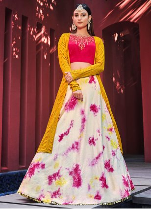 Shop Pink & Yellow Khari Printed Lehenga Choli With Dupatta Online in India  | Fabdia.com