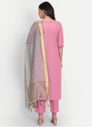 Pink Cotton  Embroidered Readymade Salwar Kameez