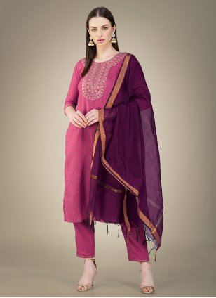 Pink Cotton  Embroidered Salwar suit