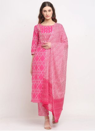 Pink Cotton  Gota Work Trendy Salwar Kameez
