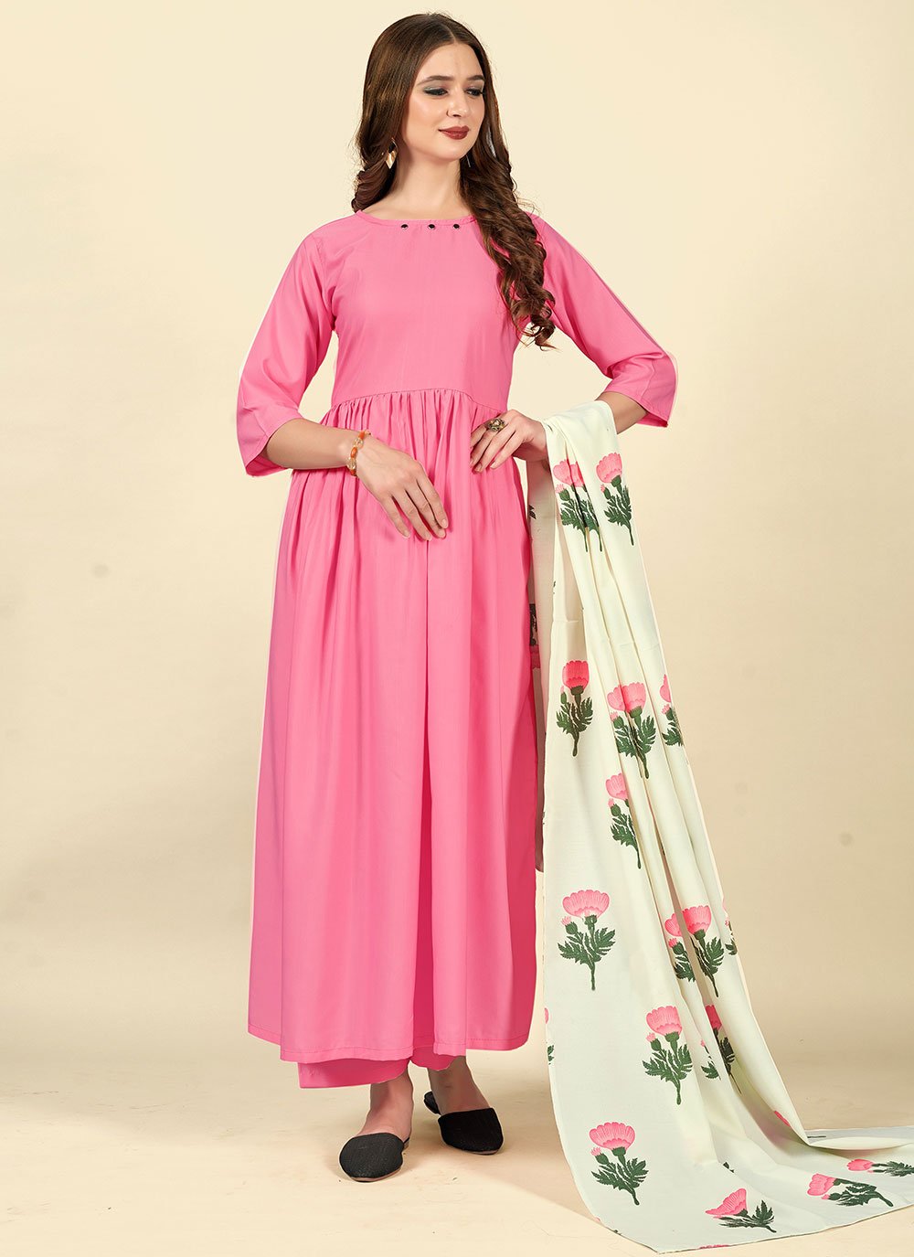 Wine Anarkali Suit in Printed Cotton - AS3601