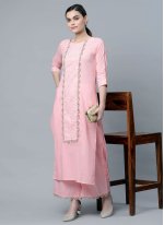 Pink Cotton  Printed Designer Kurti