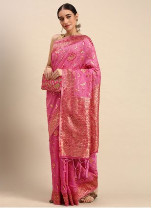 Pink Cotton  Weaving Classic Sari