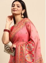 Pink Cotton  Woven Trendy Saree