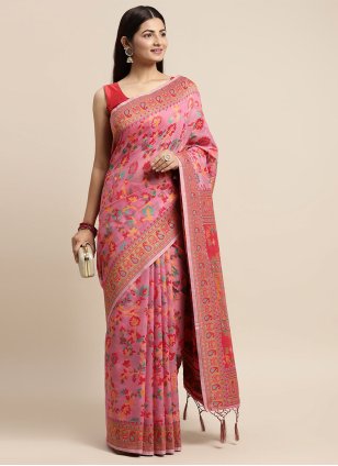 Pink Cotton  Woven Trendy Traditional Saree