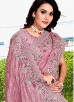 Pink Crepe Embroidered Classic Sari