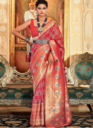 Pink Embroidered Silk Traditional Saree