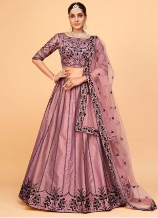 Designer Pink Ferrari Silk Embroidered Lehenga Choli for Wedding