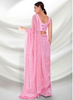 Pink Georgette Embroidered Classic Saree