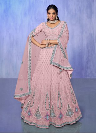 Pink Georgette Embroidered Lehenga Choli