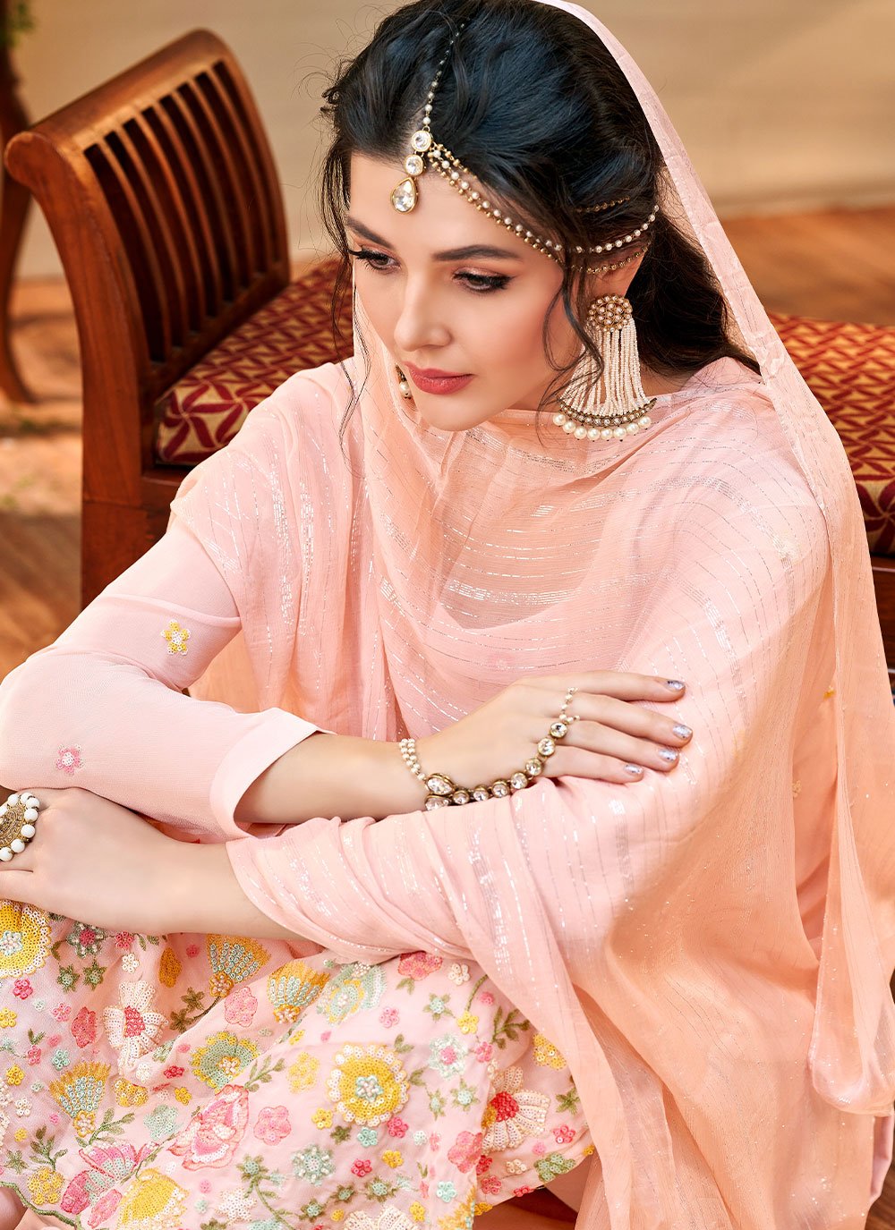 Pink Georgette Embroidered Salwar suit | Indian Cloth Store - Salwar