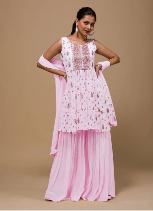 Pink Georgette Embroidered Salwar suit