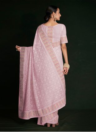 Pink Georgette Lucknowi Work Classic Saree