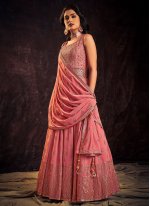 Pink Georgette Mirror Designer Floor Length Gown