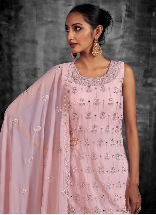 Pink Georgette Mirror Work Designer Salwar suit