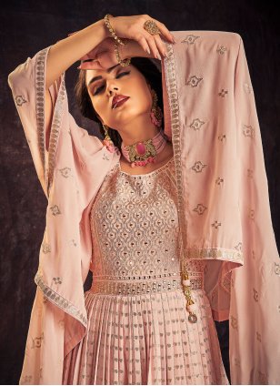 Pink Georgette Mirror Trendy Designer Gown