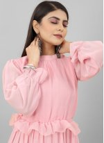 Pink Georgette Plain Trendy Trendy Full Length Gown
