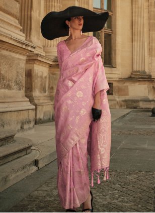 Pink Handloom Silk Weaving Designer Saree