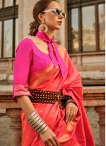 Pink Handloom Silk Weaving Designer Sari