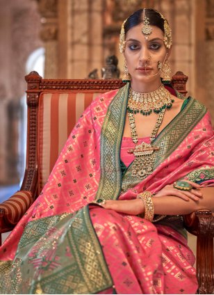 Pink Jacquard Stone Contemporary Sari