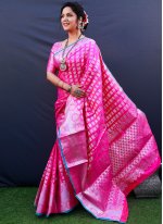 Pink Kanchipuram Silk Jacquard Trendy Saree