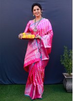 Pink Kanchipuram Silk Jacquard Trendy Saree