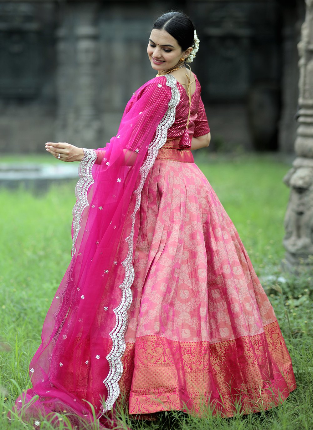 Kanjivaram Silk Zari Lehenga With Blouse Along With Embroidery Duppta –  ELEZIO