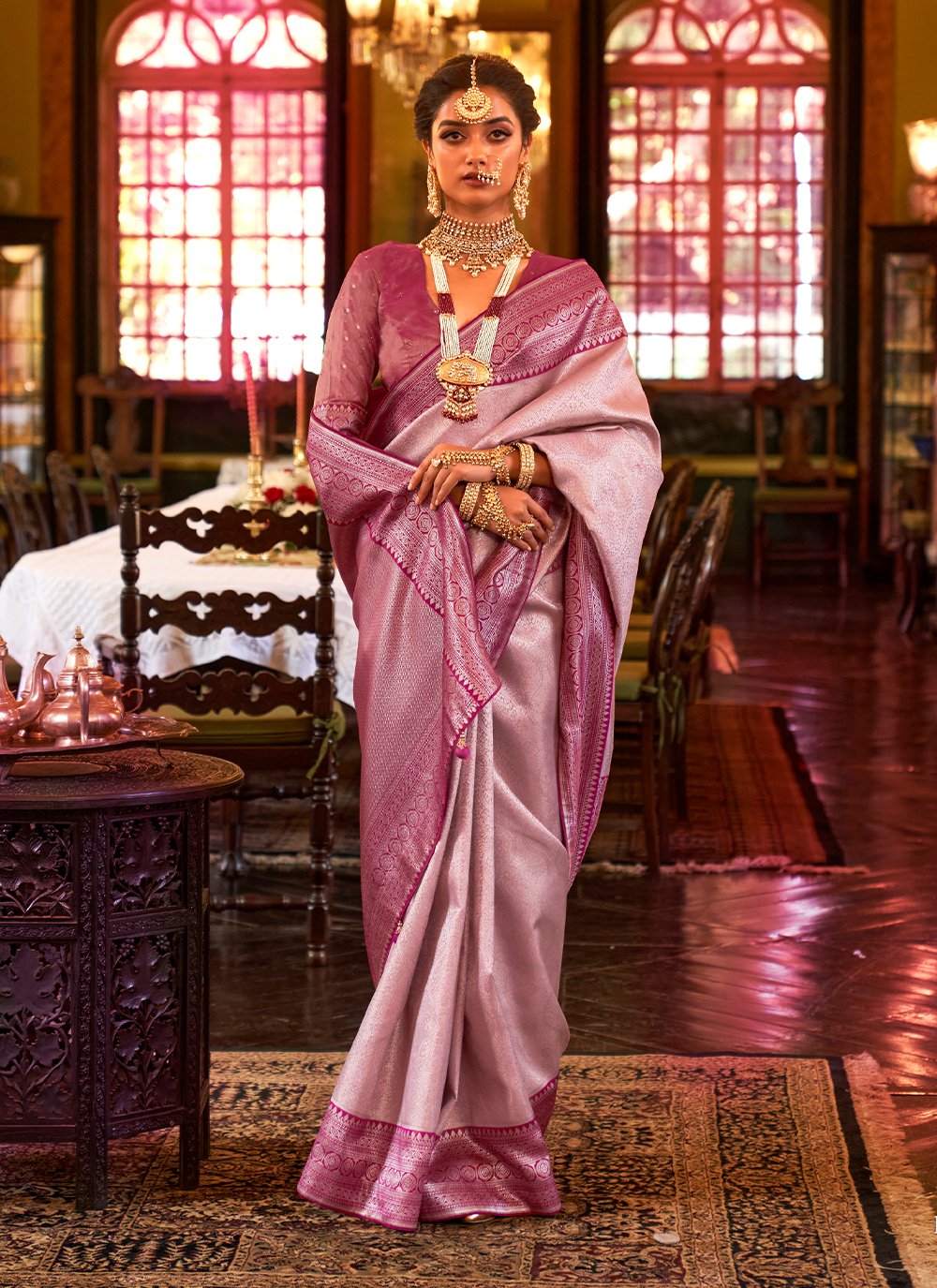 Buy Pink Stonework Georgette Saree - Koskii