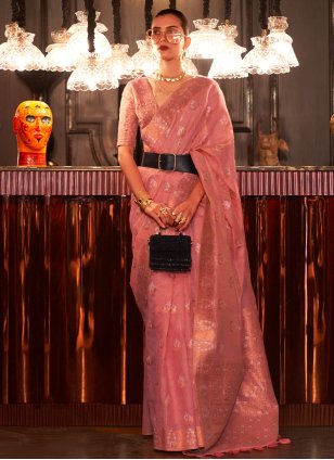 Pink Linen Weaving Trendy Saree
