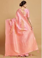 Pink Linen Woven Traditional Designer Saree