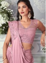 Pink Lycra Plain Trendy Sari