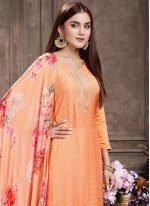 Pink Muslin Embroidered Straight Salwar Suit