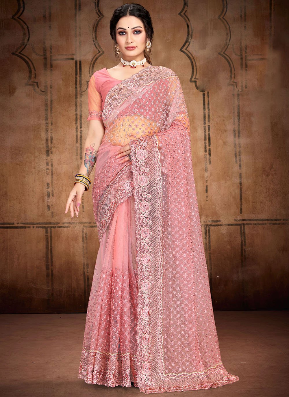 Pink Saree | Buy Indian Elegant Pink Color Sarees Online | KalaNiketan