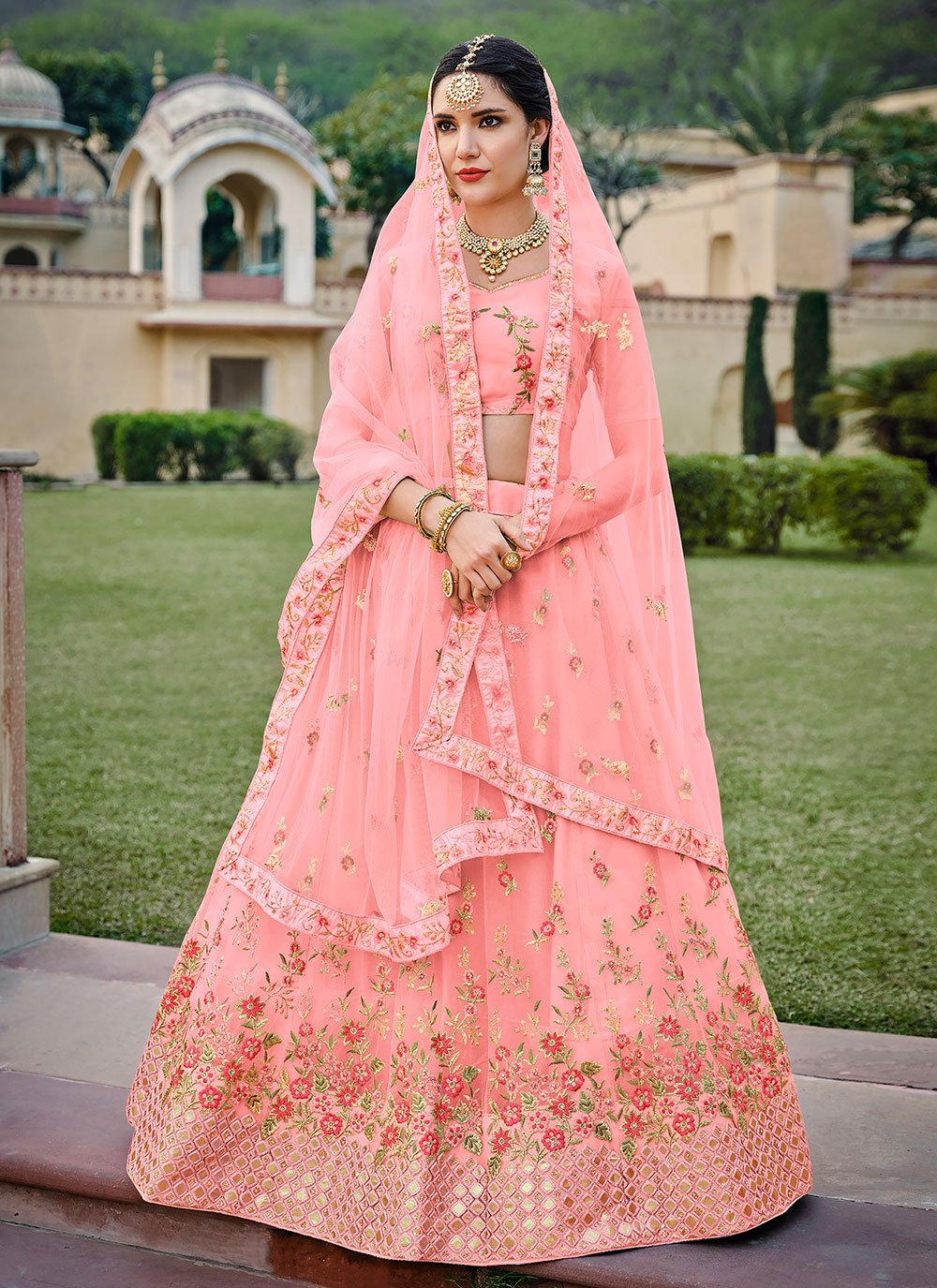 Buy Pink Net Diamond Trendy Ghagra Choli Online : Indian Ethnic Wear -